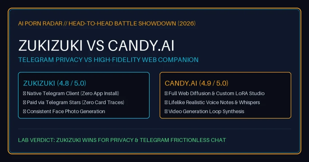 ZukiZuki vs Candy.ai (2026): Telegram Privacy vs High-Fidelity Web Companion