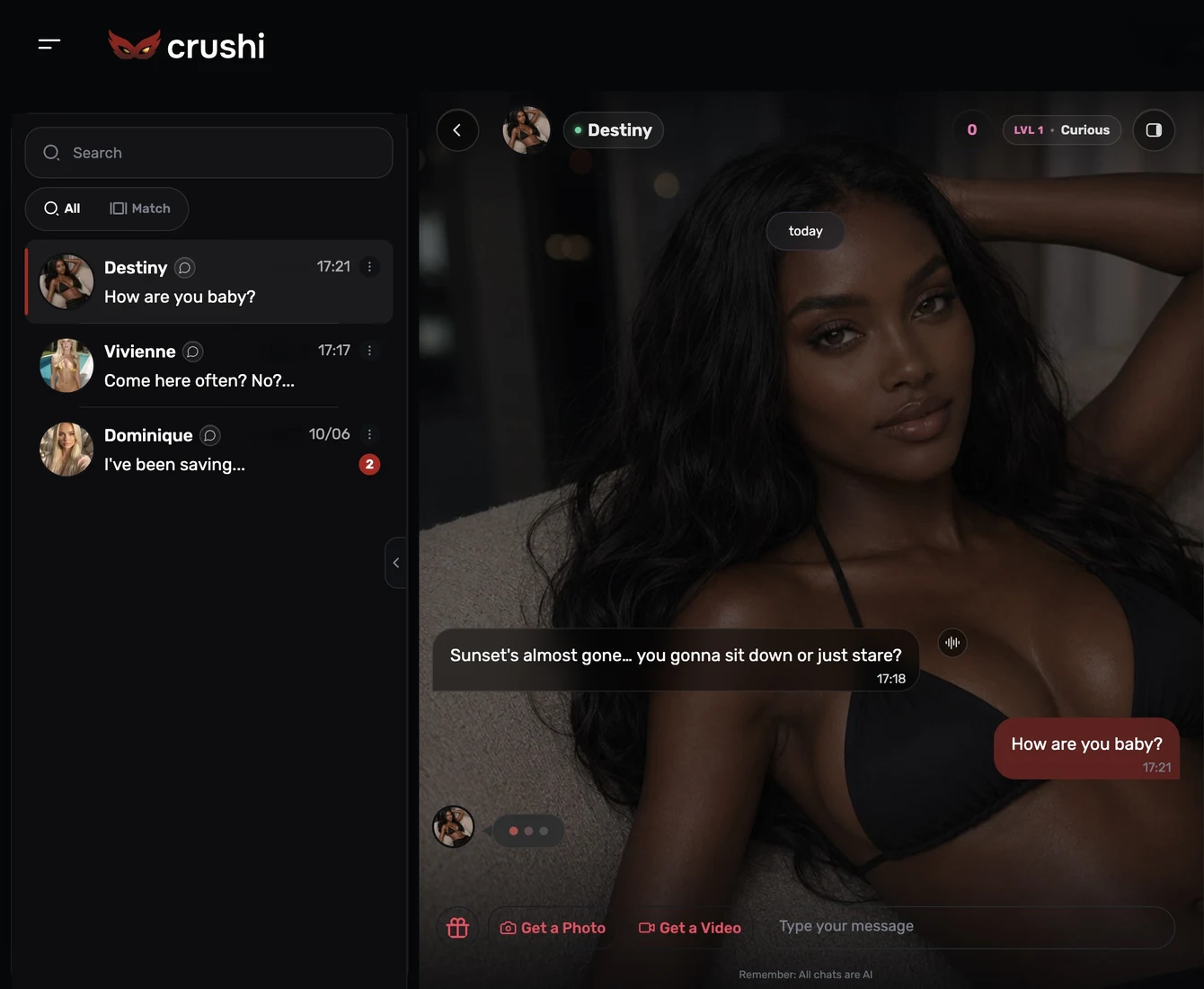 Crushi.ai Uncensored AI Girlfriend Chat Interface