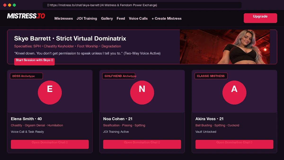Mistress.to Dominant AI Interface and Voice Chat