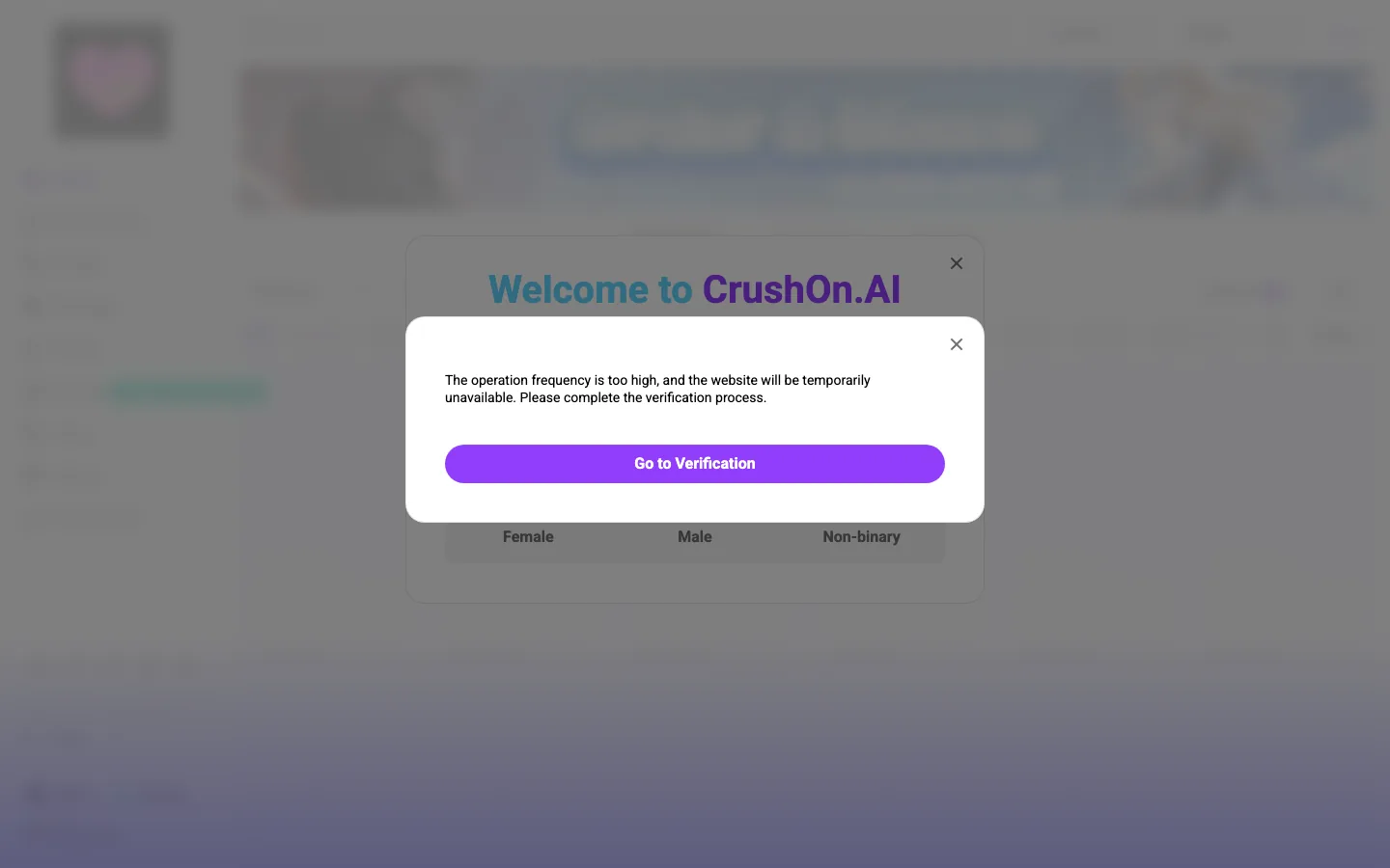 CrushOn AI uncensored chat platform homepage and trending character discovery feed