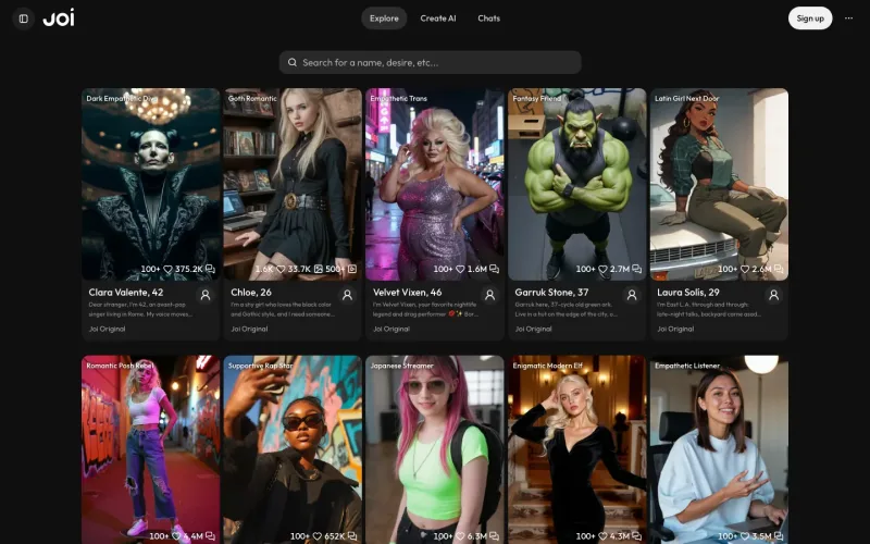 Joi AI conversational tuning interface showing personality traits and voice modulation sliders