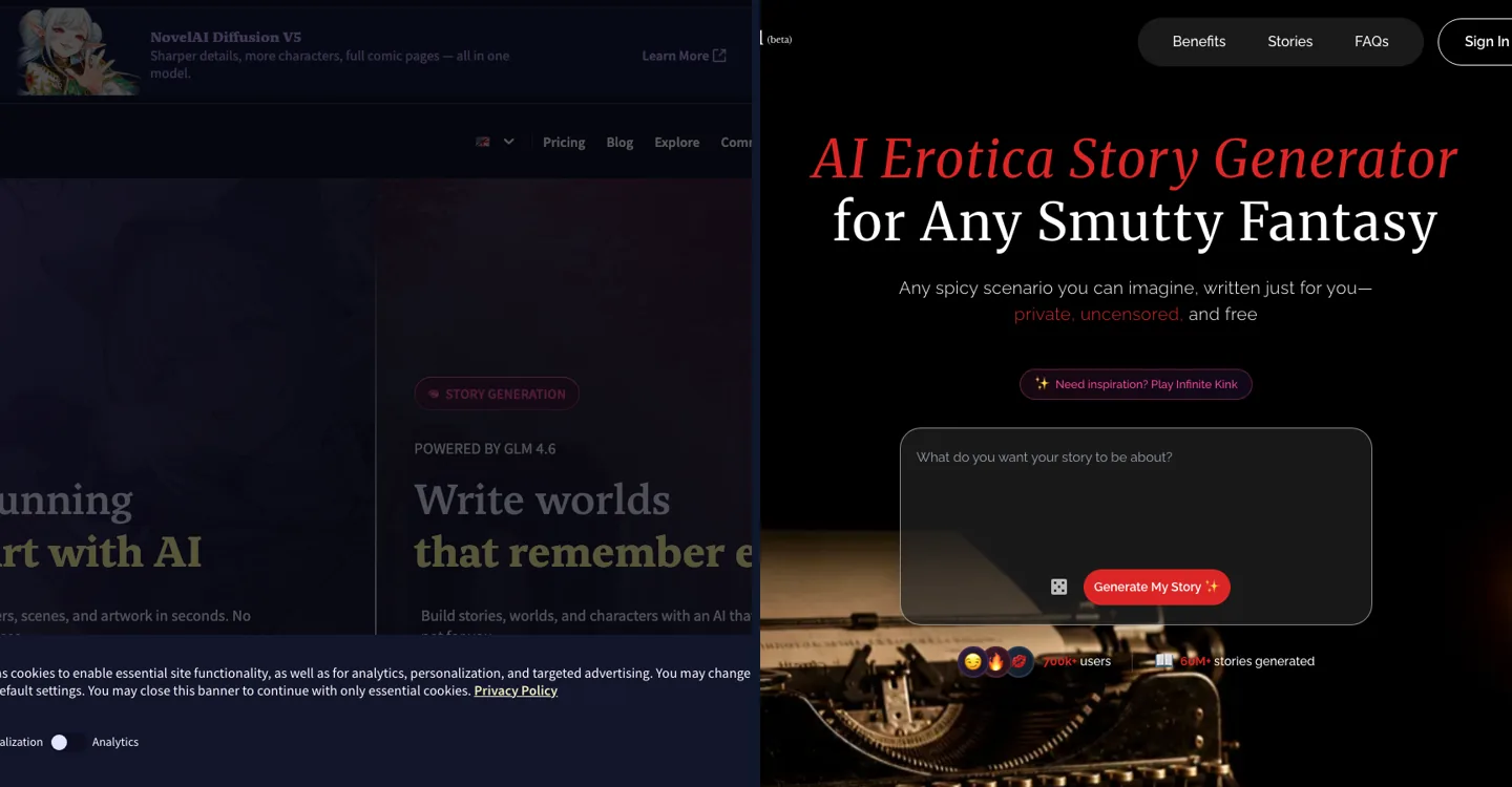 NovelAI Kayra 13B prose editor compared with RedQuill guided romance story generator