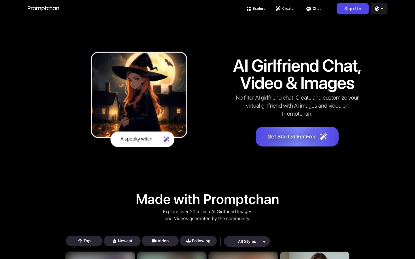 Promptchan AI adult image creation interface and anime style generation presets